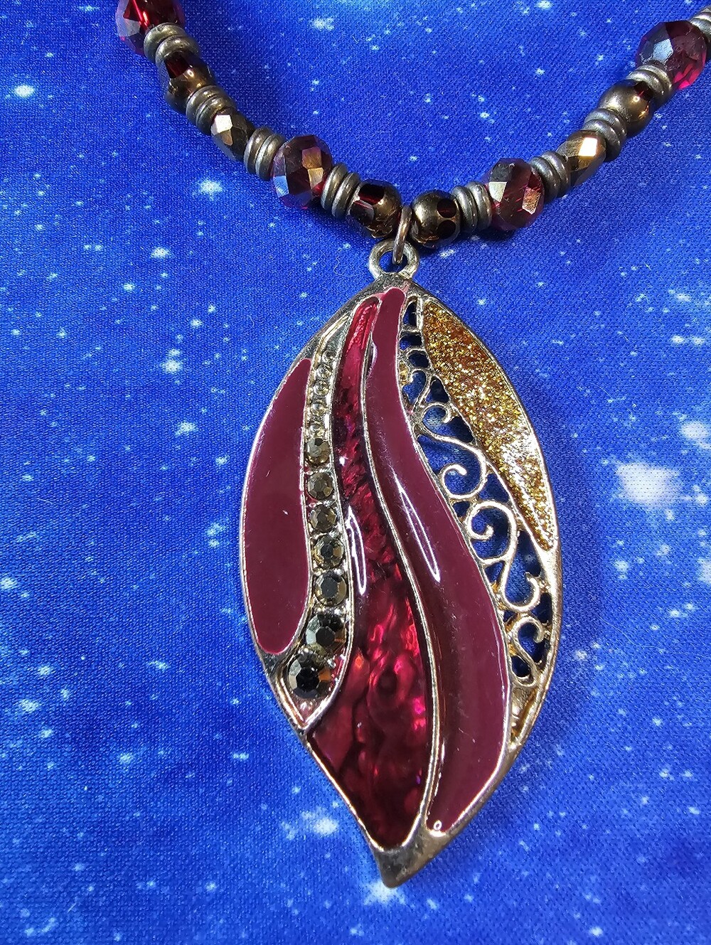 Charming Charlie Elegant Red Leaf Pendant Necklace with Gold-tone Accents